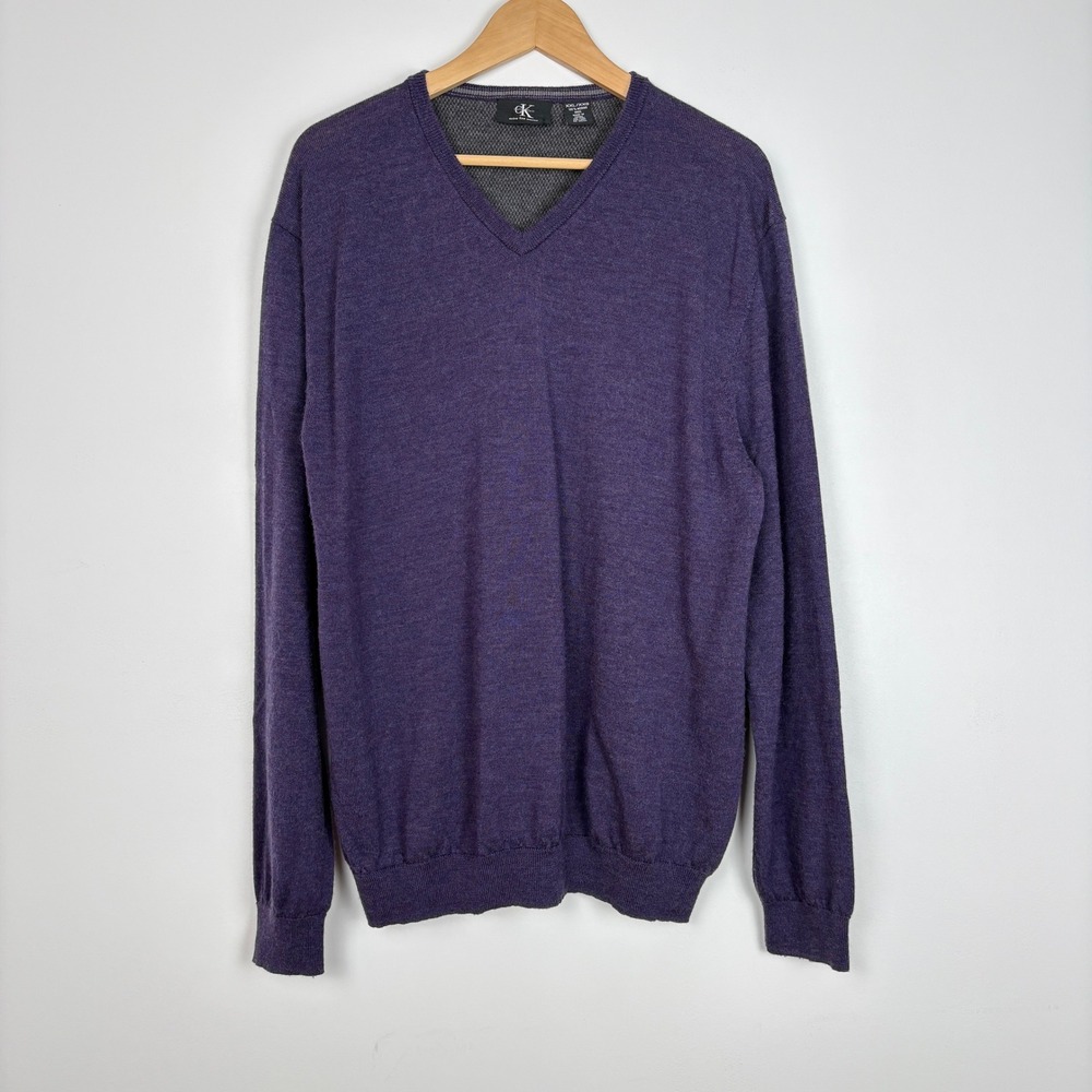 Calvin Klein Mens Extra Fine 100% Merino Wool V Neck Sweater Size XXL‎ Purple